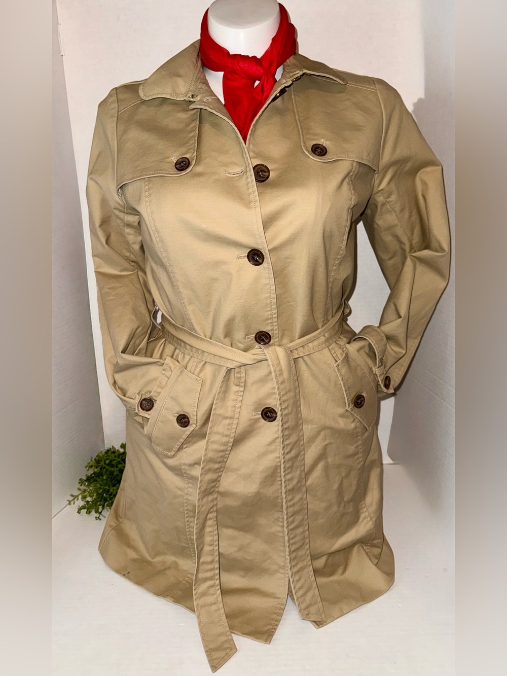 Isaac Mizrahi Live  Tan Belted Trench Coat